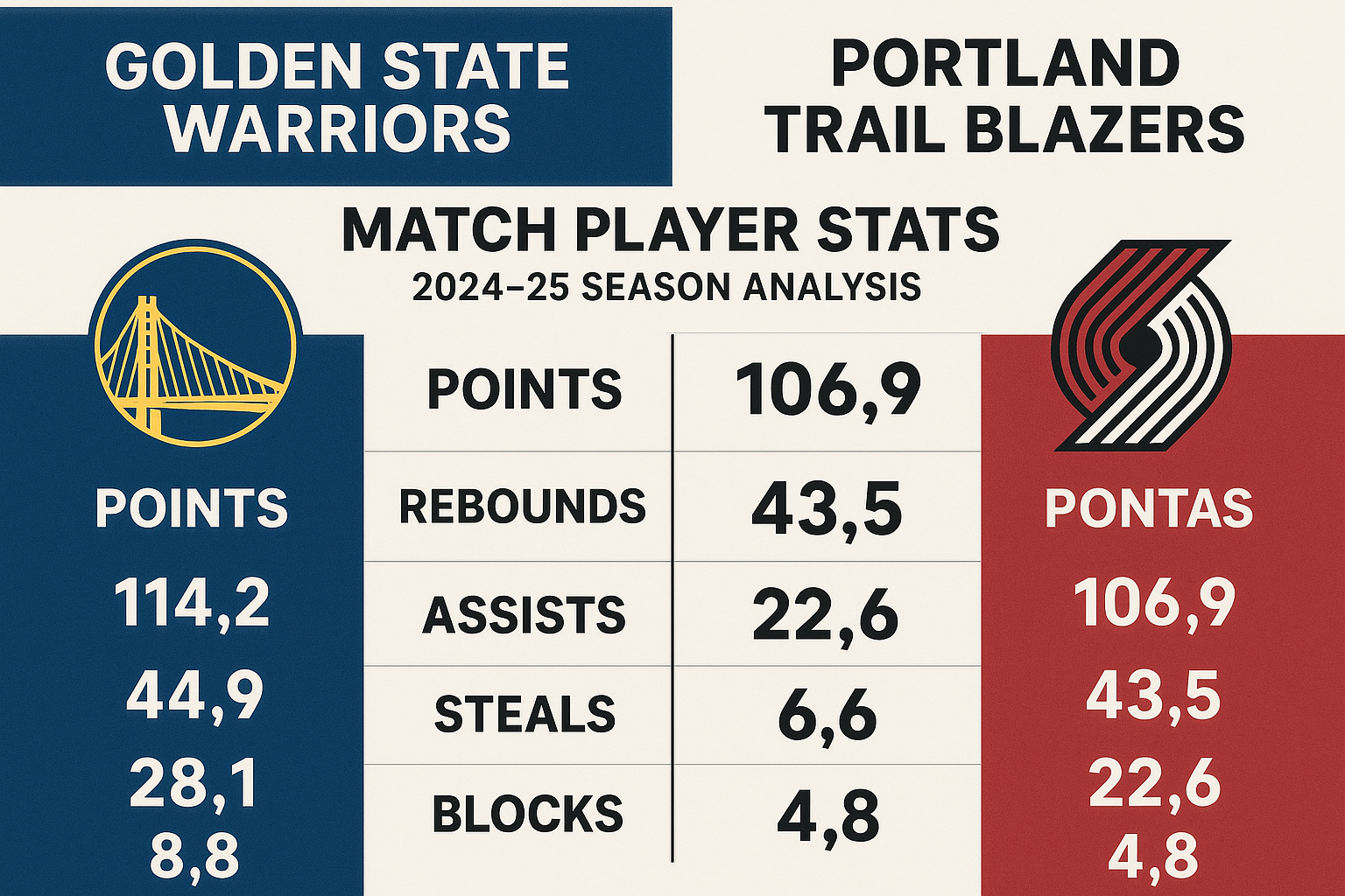 Golden State Warriors vs Portland Trail Blazers Match Player Stats